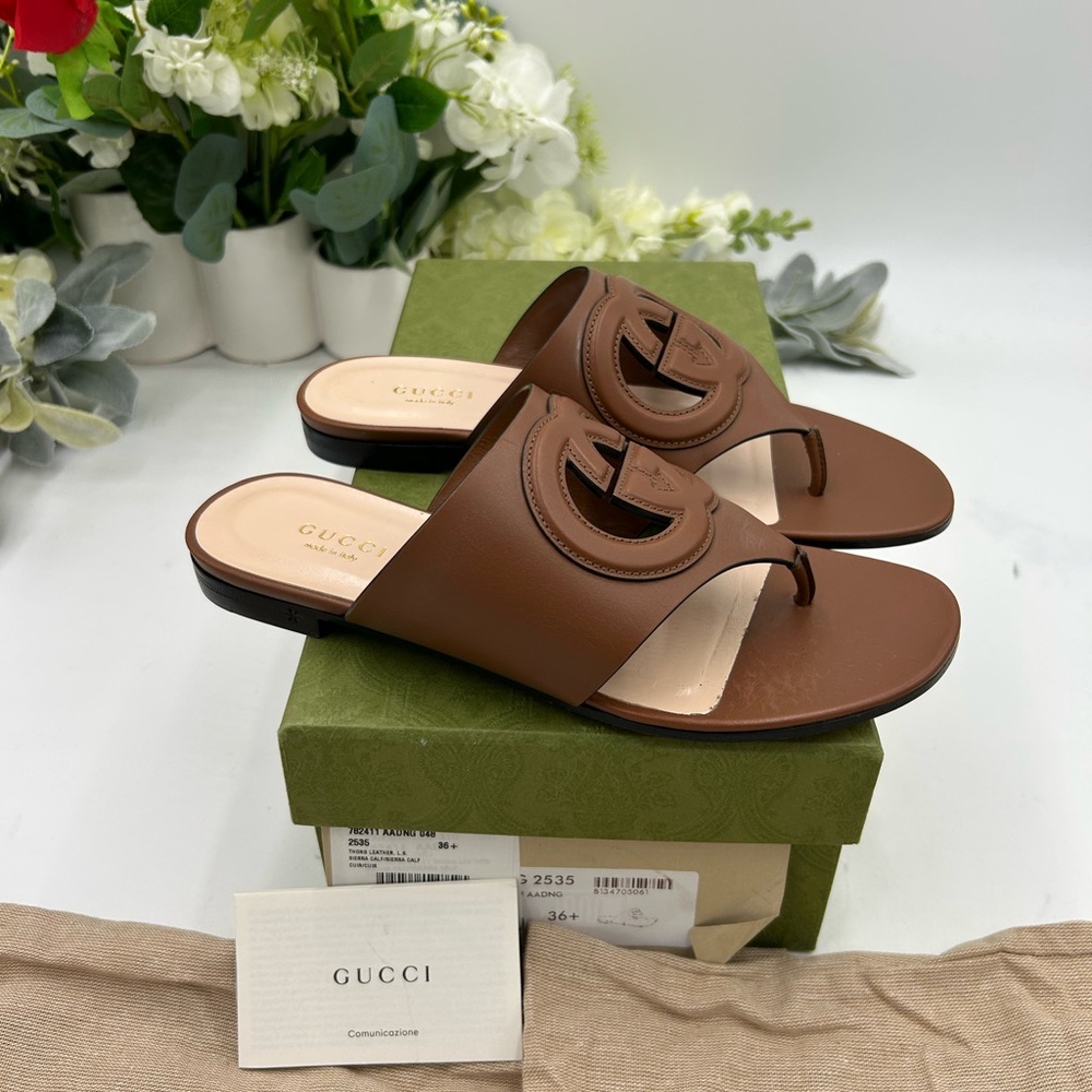 Women's Gucci interlocking G leather sandals size 36.5 made in Italy - Picture 10 of 12